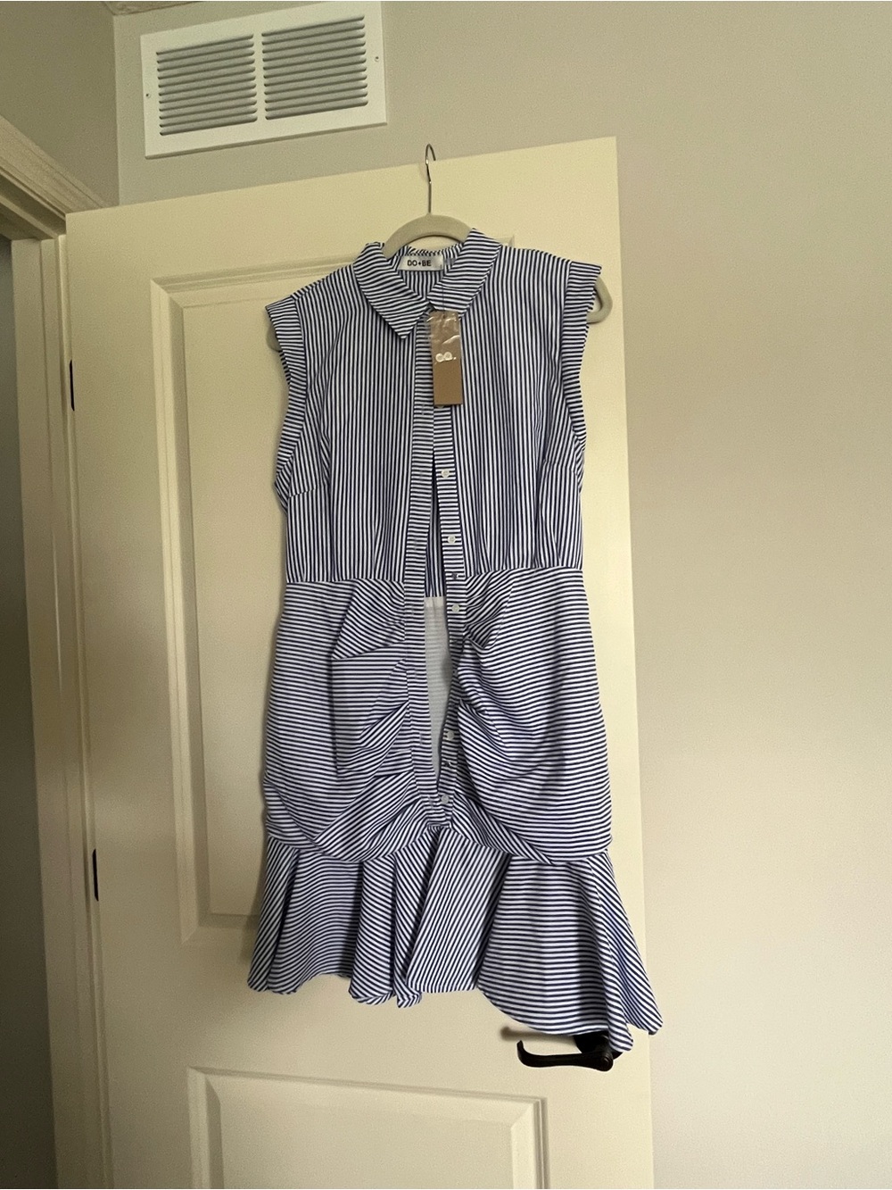 DO+BE Navy and White Striped Collared Sleeveless Dress